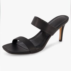 CUSHIONAIRE Square Toe Two Band Dress Sandal Black Heels Size 7.5
